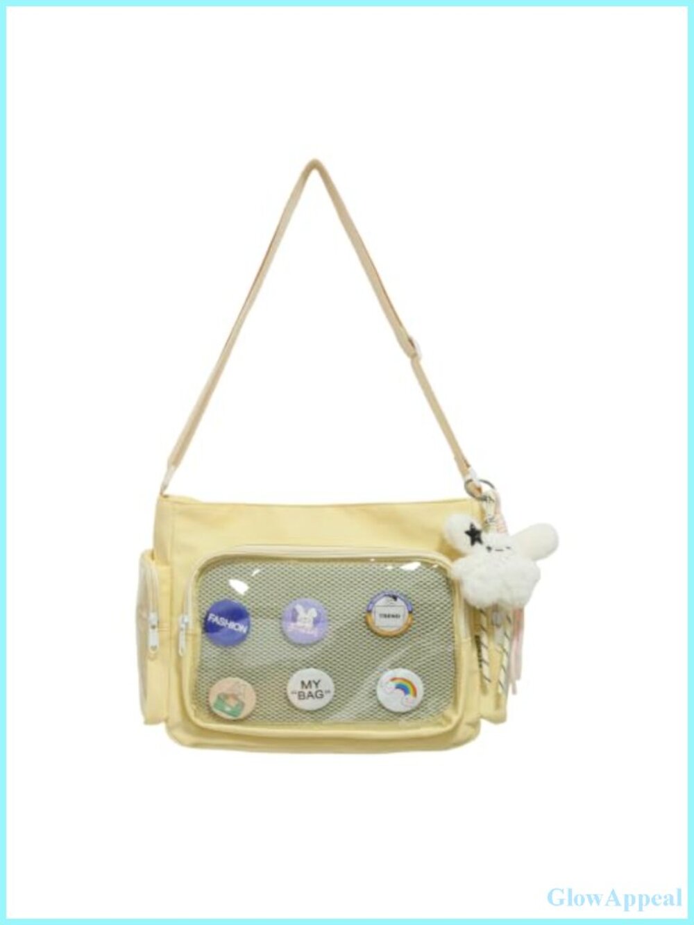 Kawaii Ita Bag Crossbody Messenger with Pins & Plush Charm